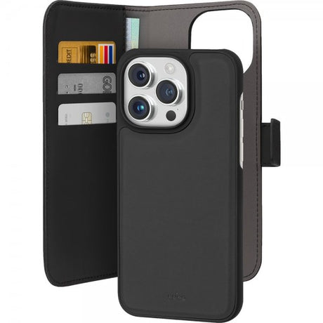 Puro iPhone 15 Pro -kotelo lompakolla irrotettava 2-in-1 musta