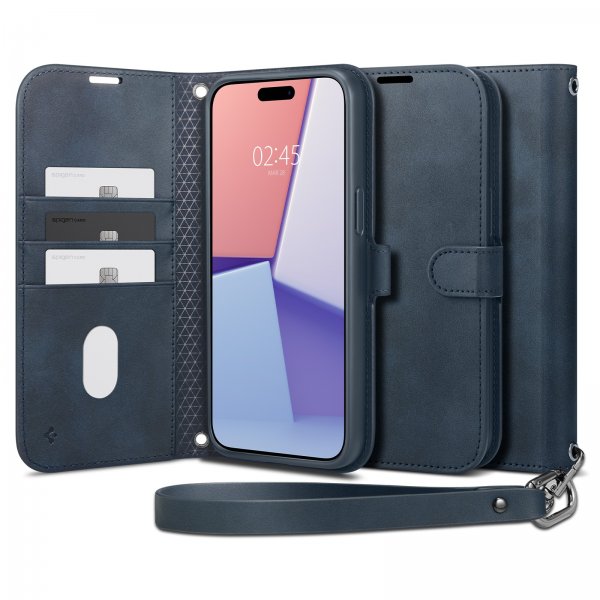 Spigen iPhone 15 Pro -kotelo Wallet S Pro Navy