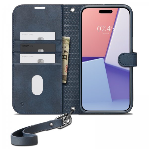 Spigen iPhone 15 Pro -kotelo Wallet S Pro Navy