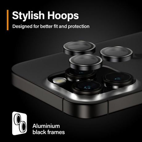 PanzerGlass iPhone 15 Pro/iPhone 15 Pro Max Kameran suojarengas Hoops Musta