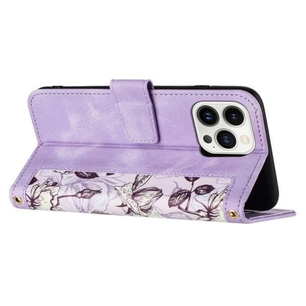 iPhone 15 Pro Max -kuoret kukkakuviolla, violetti
