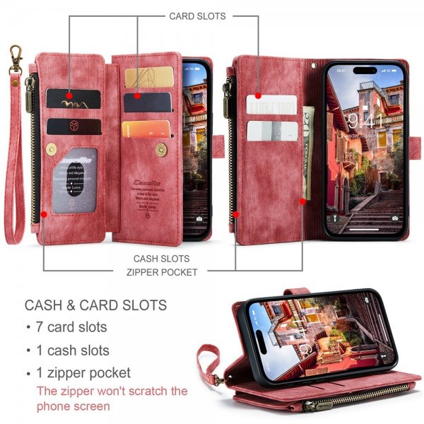 CaseMe iPhone 15 Pro Max -suojakotelo, C30 Series, punainen