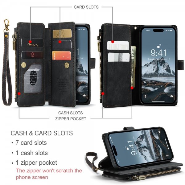 CaseMe iPhone 15 Pro Max -kotelo, C30-sarja, musta