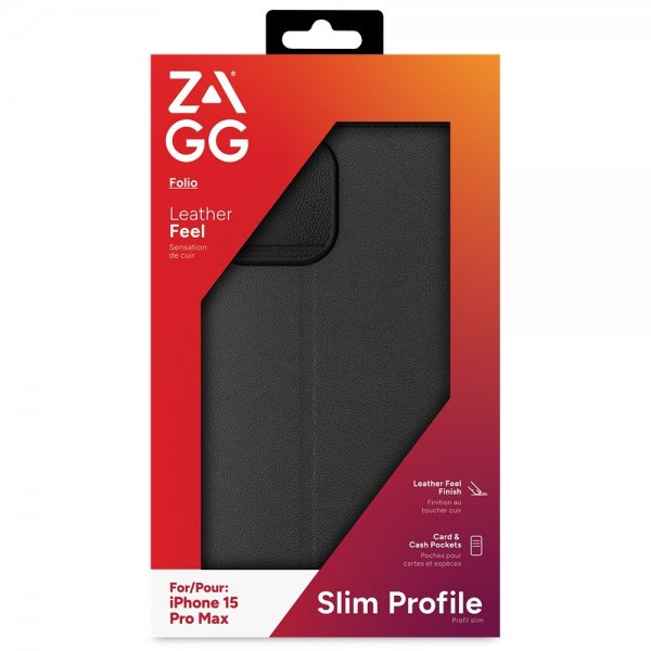 ZAGG iPhone 15 Pro Max Folio -suojakotelo, musta
