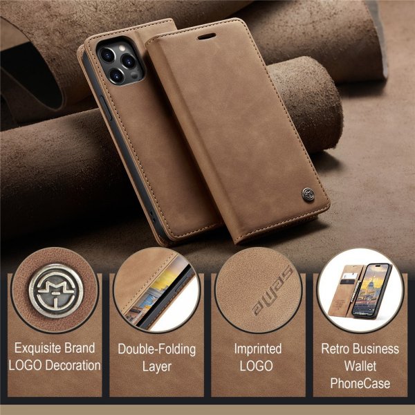 CaseMe iPhone 15 Pro Max - Retro Flip -ruskea suojakotelo