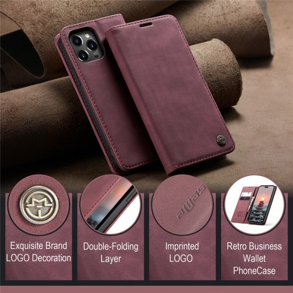 CaseMe iPhone 15 Pro Max -retro-läppäkotelo, punainen