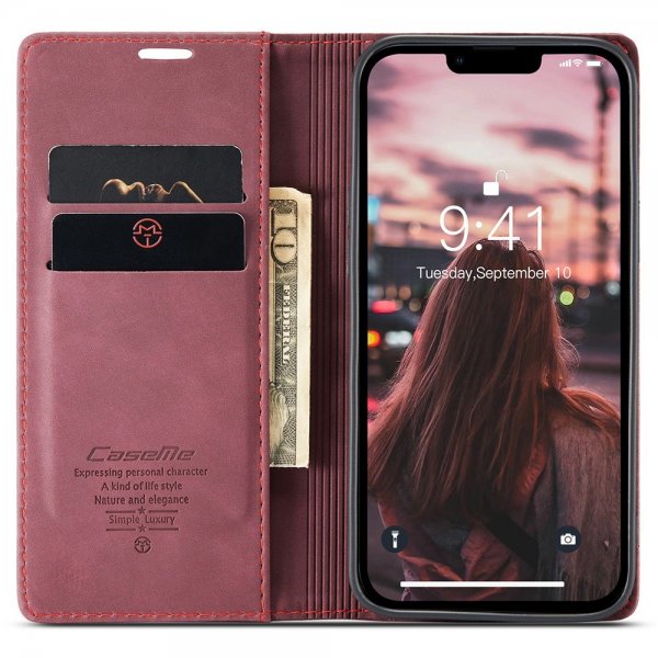 CaseMe iPhone 15 Pro Max -retro-läppäkotelo, punainen