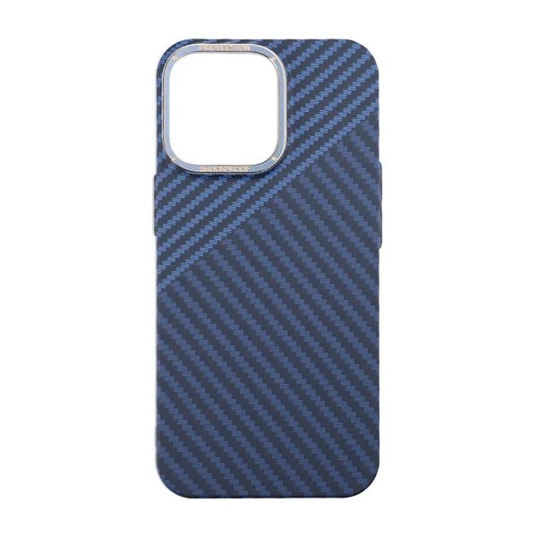 iPhone 15 Pro Max Kuori Hiilikuitukuvio Sininen Harmaa