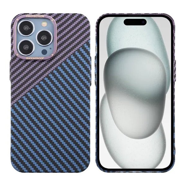 iPhone 15 Pro Max Kuori Hiilikuitukuvio Sininen Violetti