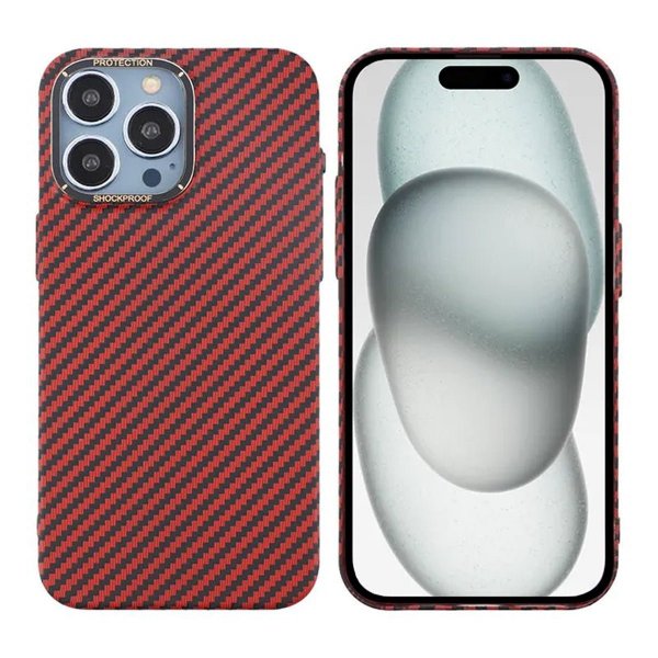 iPhone 15 Pro Max Kuori Hiilikuitukuvio Punainen