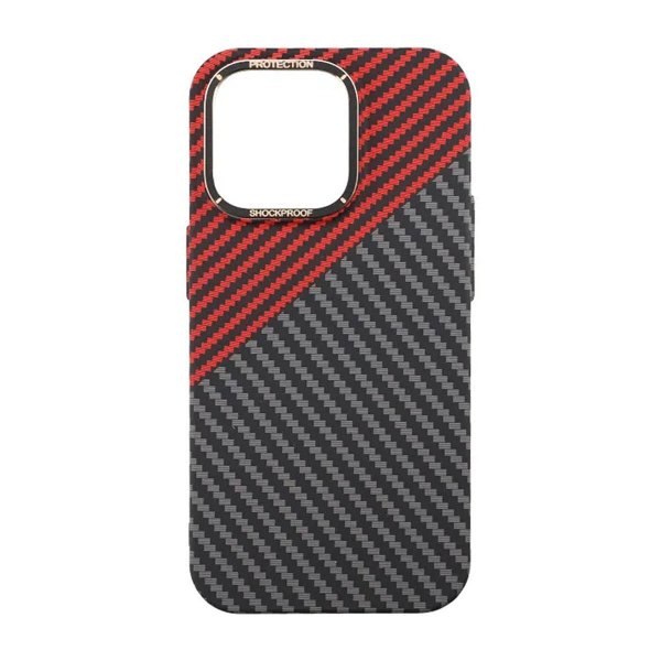 iPhone 15 Pro Max Kuori Hiilikuitukuvio Musta Punainen