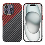 iPhone 15 Pro Max Kuori Hiilikuitukuvio Musta Punainen