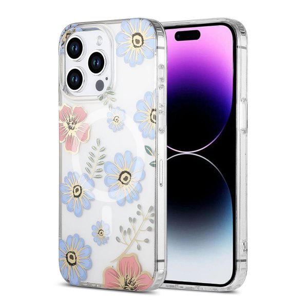 iPhone 15 Pro Max Kuori Kukkakuvio MagSafe Punainen Sininen