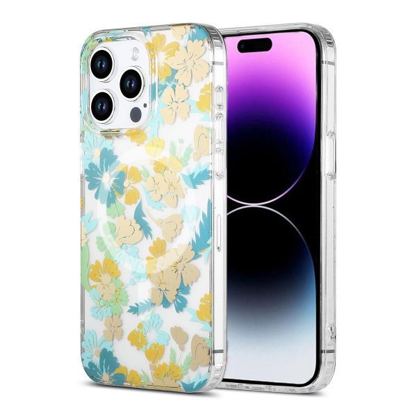 iPhone 15 Pro Max Kuori Kukkakuvio MagSafe Turkoosi
