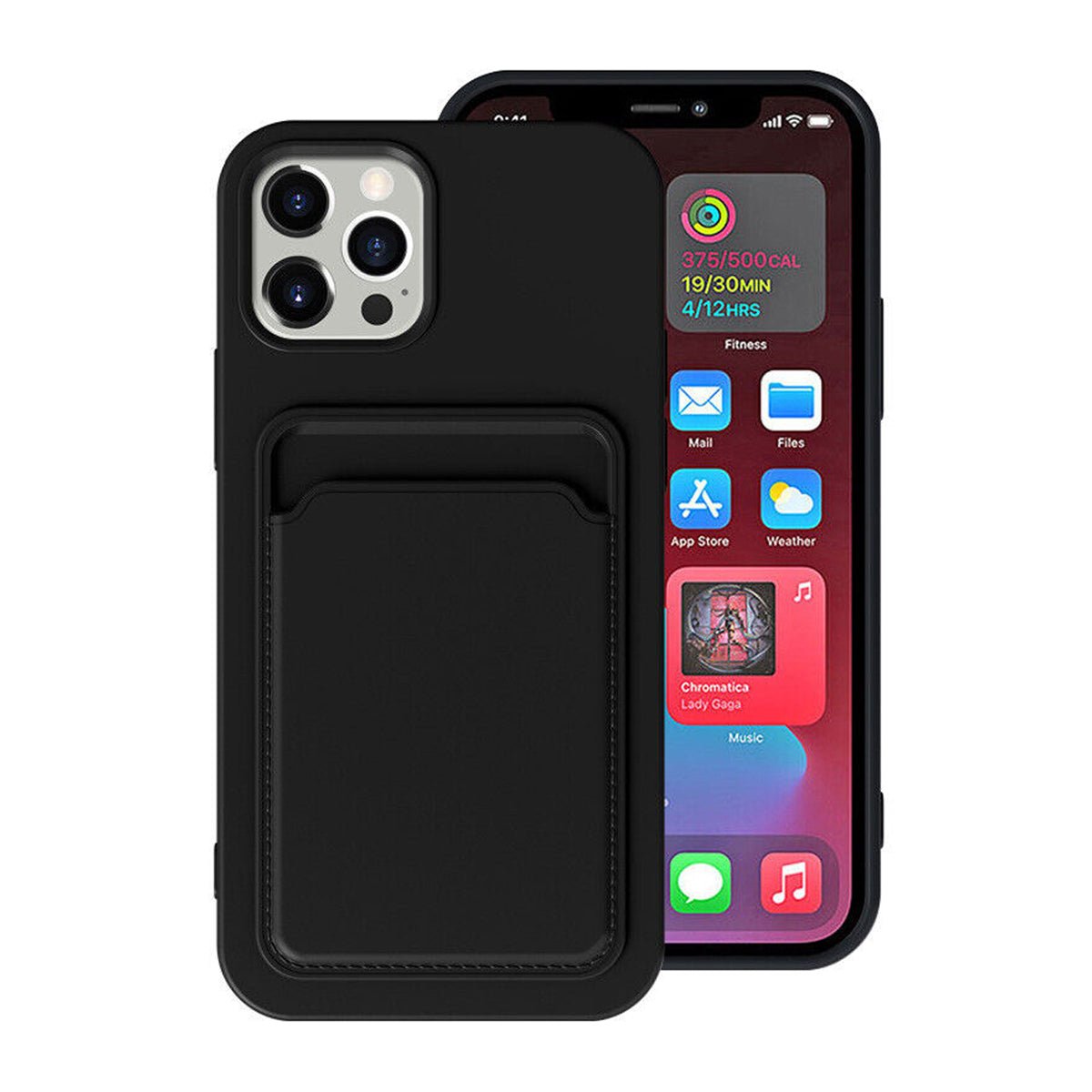 iPhone 15 Pro Max Kuori Silikoni Korttitasku Musta
