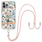 iPhone 15 Pro Max Kuori Kukkakuviointi ja Hihna Vihreä Gardenia