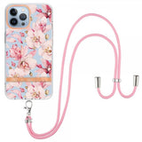 iPhone 15 Pro Max Kuori Kukkakuviointi hihnalla Ruusu Gardenia