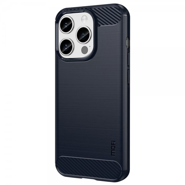 Mofi iPhone 15 Pro Max -kuori harjatulla hiilikuitutekstuurilla, sininen