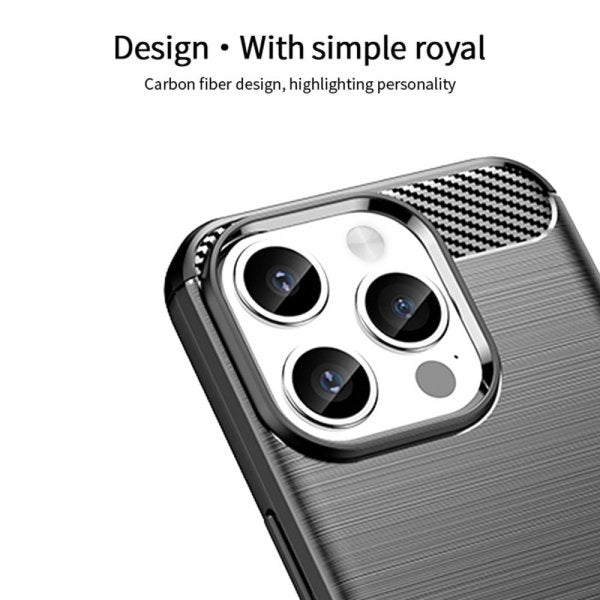 Mofi iPhone 15 Pro Max -kuori harjatulla hiilikuitutekstuurilla, sininen