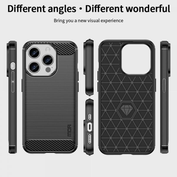 Mofi iPhone 15 Pro Max -kuori harjattu hiilikuitukuvioitu punainen
