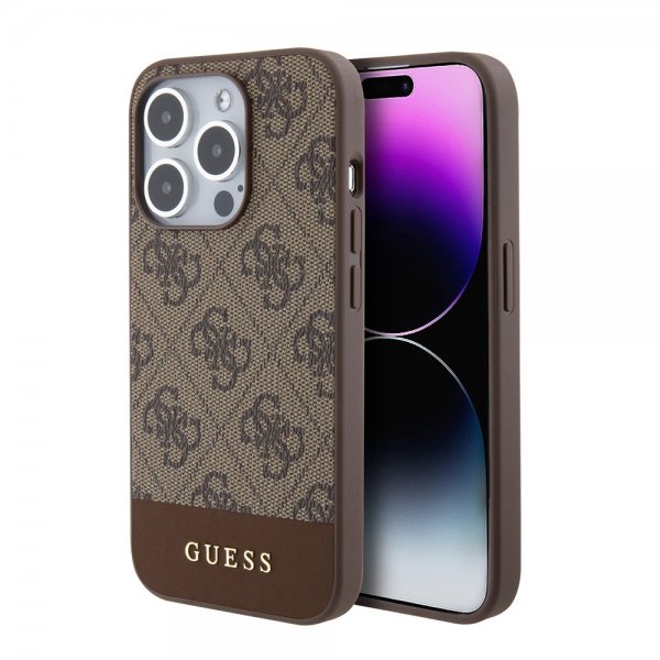 Guess iPhone 15 Pro Max Kuori Bottom Stripe MagSafe Ruskea