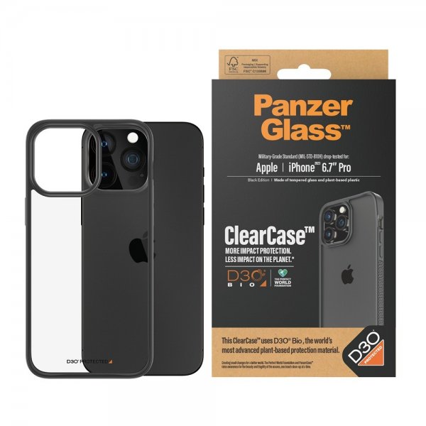 PanzerGlass iPhone 15 Pro Max -suojakuori ClearCase D3O, musta