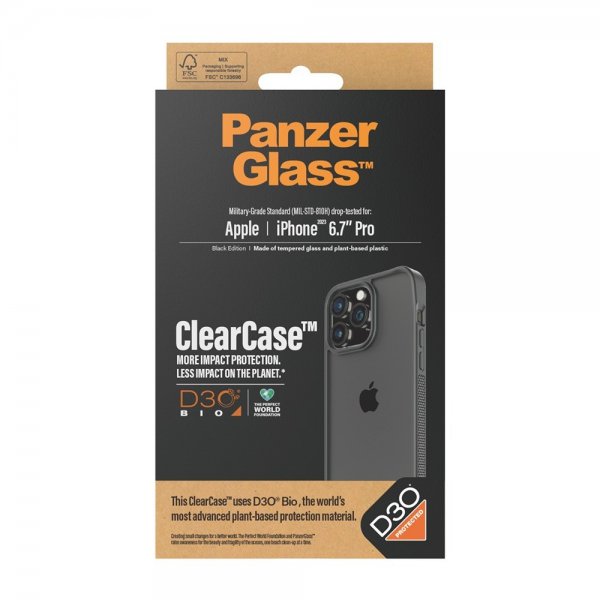 PanzerGlass iPhone 15 Pro Max -suojakuori ClearCase D3O, musta