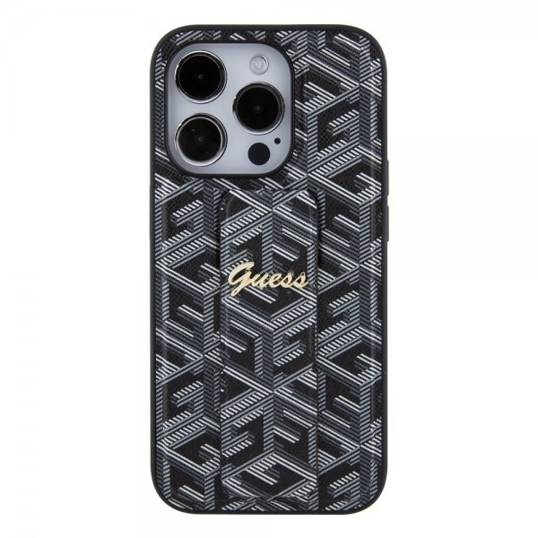 Guess iPhone 15 Pro Max Kuori G Cube Grip Stand Musta