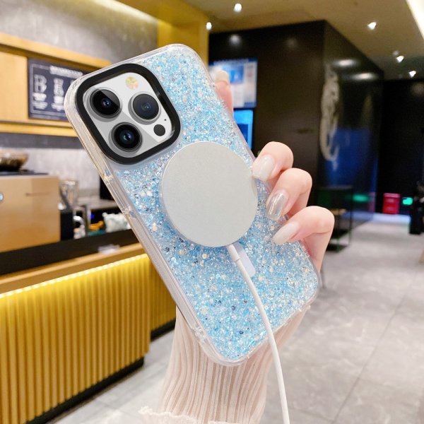 iPhone 15 Pro Max Kuori Glitter MagSafe Sininen