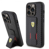Ferrari iPhone 15 Pro Max Kuori Grip-jalustatoiminnolla Musta