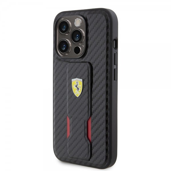 Ferrari iPhone 15 Pro Max Kuori Grip-jalustatoiminnolla Musta
