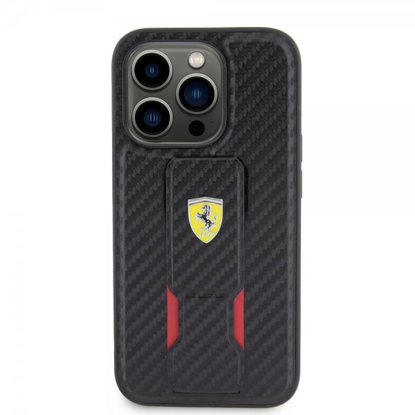 Ferrari iPhone 15 Pro Max Kuori Grip-jalustatoiminnolla Musta