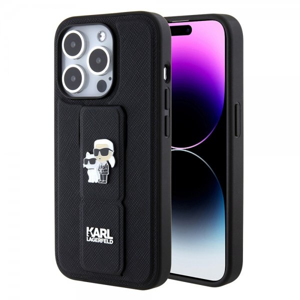 Karl Lagerfeld iPhone 15 Pro Max -suojakuori jalustatoiminnolla, musta