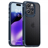 Ipaky iPhone 15 Pro Max -hiilikuitukuvioitu kuori, sininen