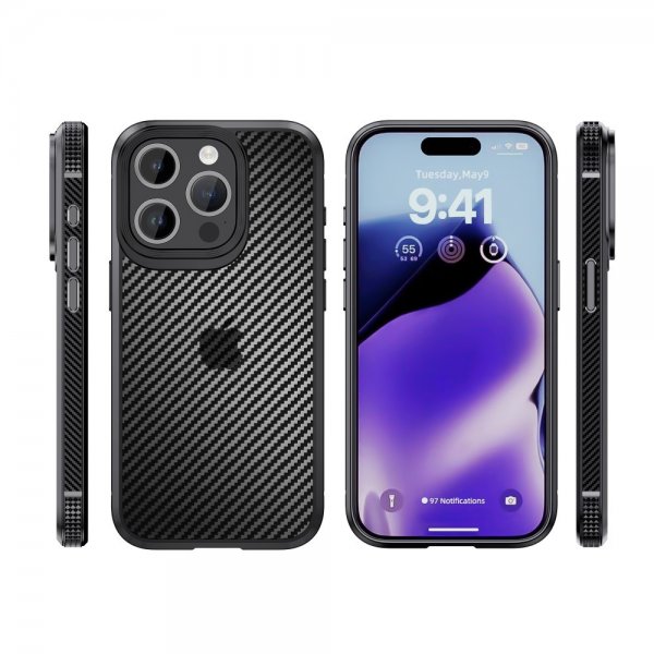 Ipaky iPhone 15 Pro Max -hiilikuitukuvioitu kuori, sininen