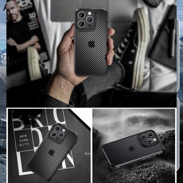 Ipaky iPhone 15 Pro Max -hiilikuitukuvioitu suojakuori, musta