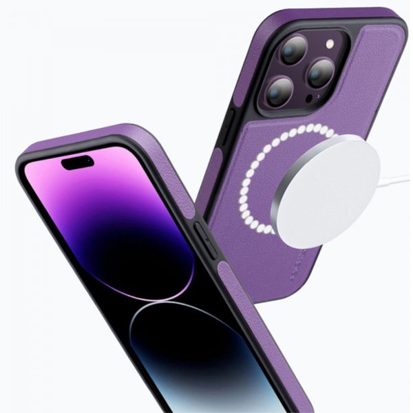 X-Level iPhone 15 Pro Max Kuori Keinonahka MagSafe Sininen