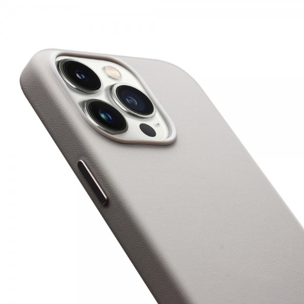 Qialino iPhone 15 Pro Max -kuori tekonahkaa, MagSafe, harmaa
