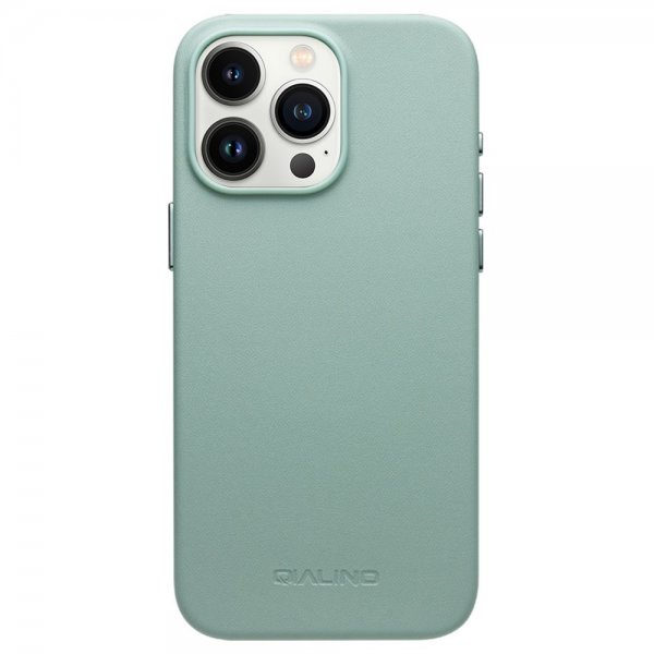 Qialino iPhone 15 Pro Max -tekonahkakuori MagSafella, vihreä