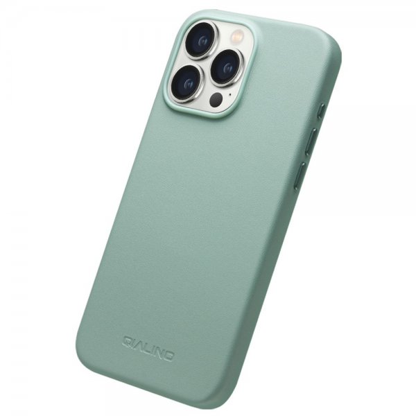 Qialino iPhone 15 Pro Max -tekonahkakuori MagSafella, vihreä
