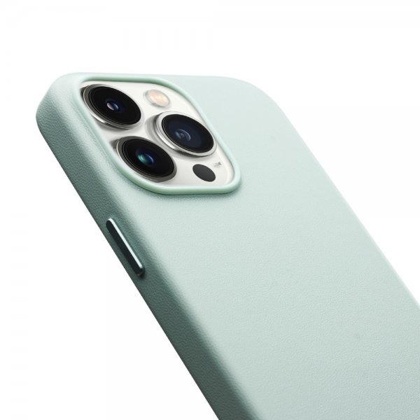 Qialino iPhone 15 Pro Max -tekonahkakuori MagSafella, vihreä