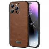 Sulada iPhone 15 Pro Max -suojakuori, nahkakuvio, ruskea