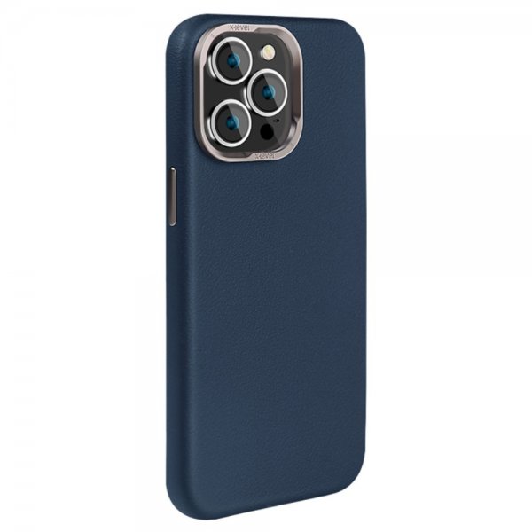 X-Level iPhone 15 Pro Max Kuori Nahkatekstuuri MagSafe Sininen