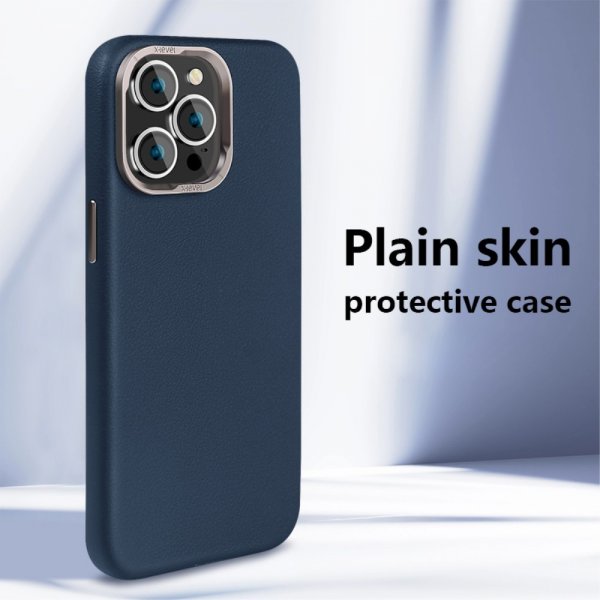 X-Level iPhone 15 Pro Max Kuori Nahkatekstuuri MagSafe Sininen