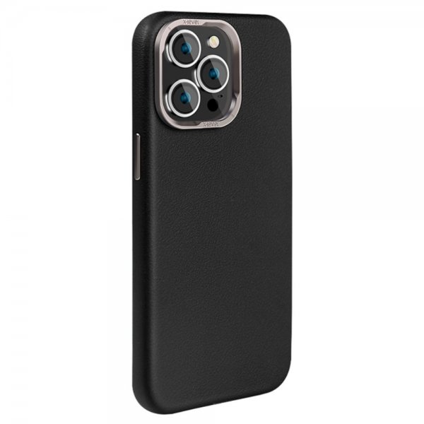 X-Level iPhone 15 Pro Kuori Nahkakuvio MagSafe Musta