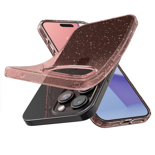 Spigen iPhone 15 Pro Max -suojakuori, Liquid Crystal Glitter Rose Quartz