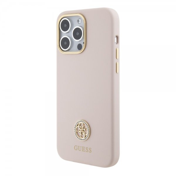 Guess iPhone 15 Pro Max Kuori Liquid Silicone Metal Logo Pink