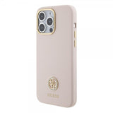 Guess iPhone 15 Pro Max Kuori Liquid Silicone Metal Logo Pink