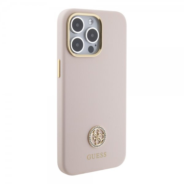Guess iPhone 15 Pro Max Kuori Liquid Silicone Metal Logo Pink