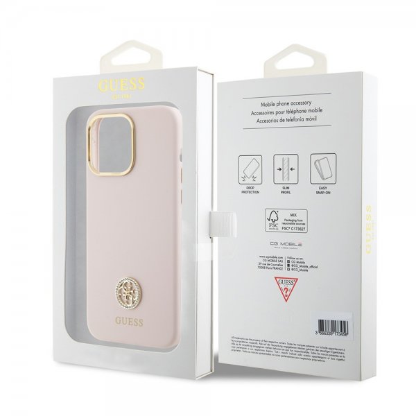 Guess iPhone 15 Pro Max Kuori Liquid Silicone Metal Logo Pink